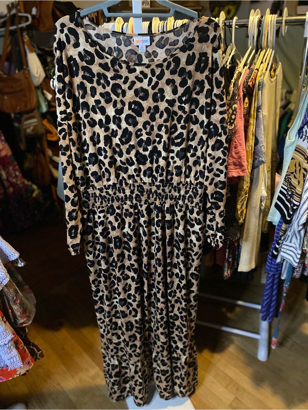 LuLaRoe Maxi Dress in Tan and Black Leopard Print
